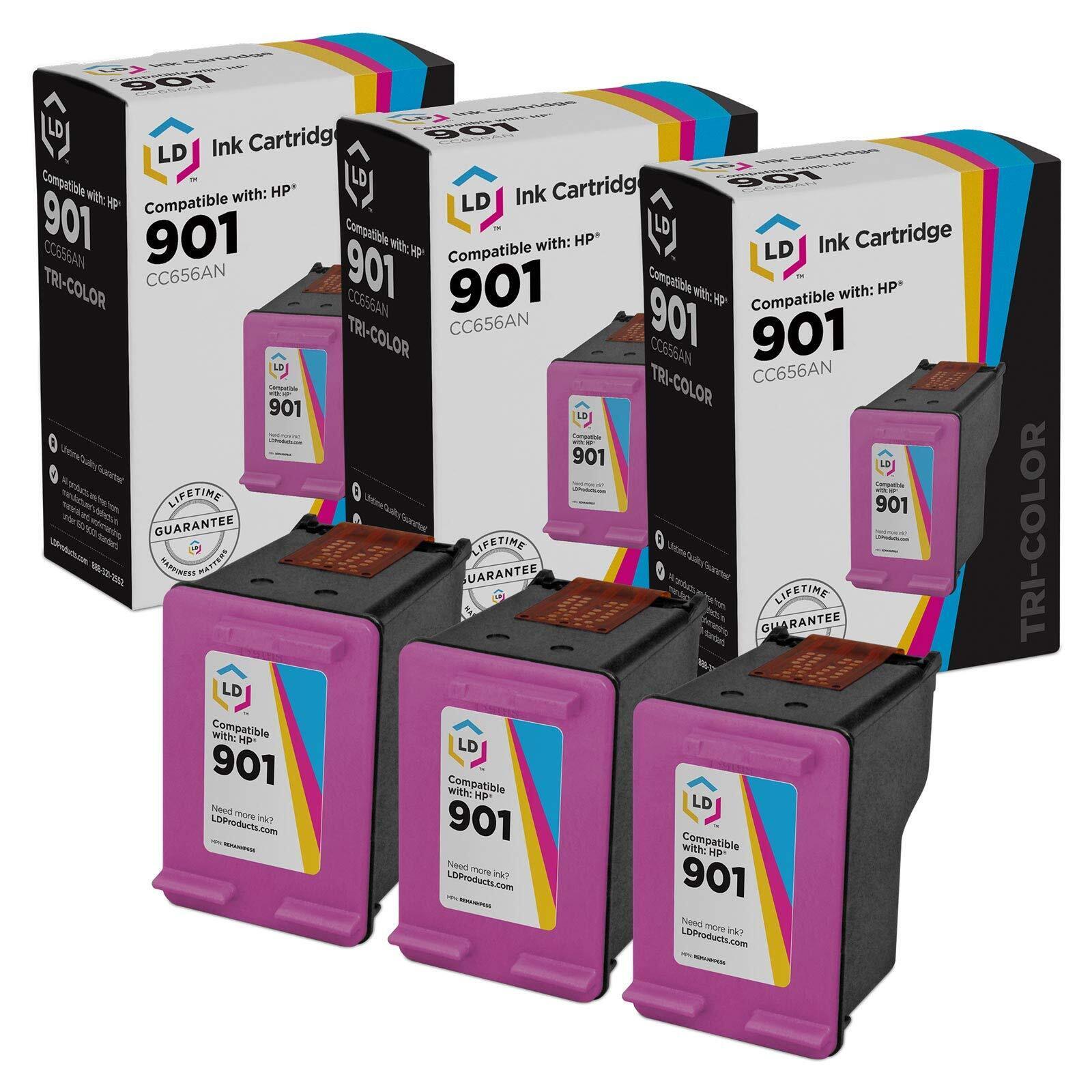 LD Reman Replacement Ink Cartridges Fits for HP CC656AN (HP 901) Tri-Color 3pk