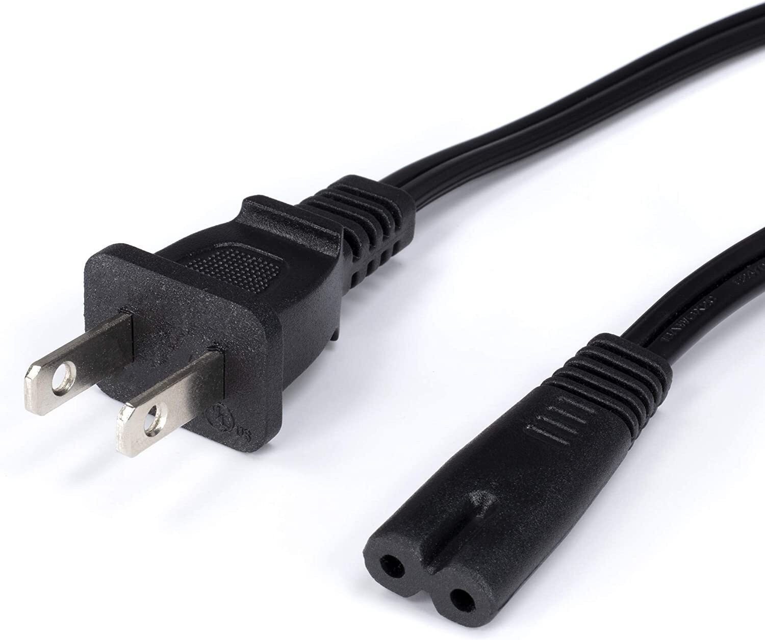 2 Prong AC Power Cord - NEMA 1-15P to C7 - Figure 8 Rnd, 18 AWG - Black, 25 Feet