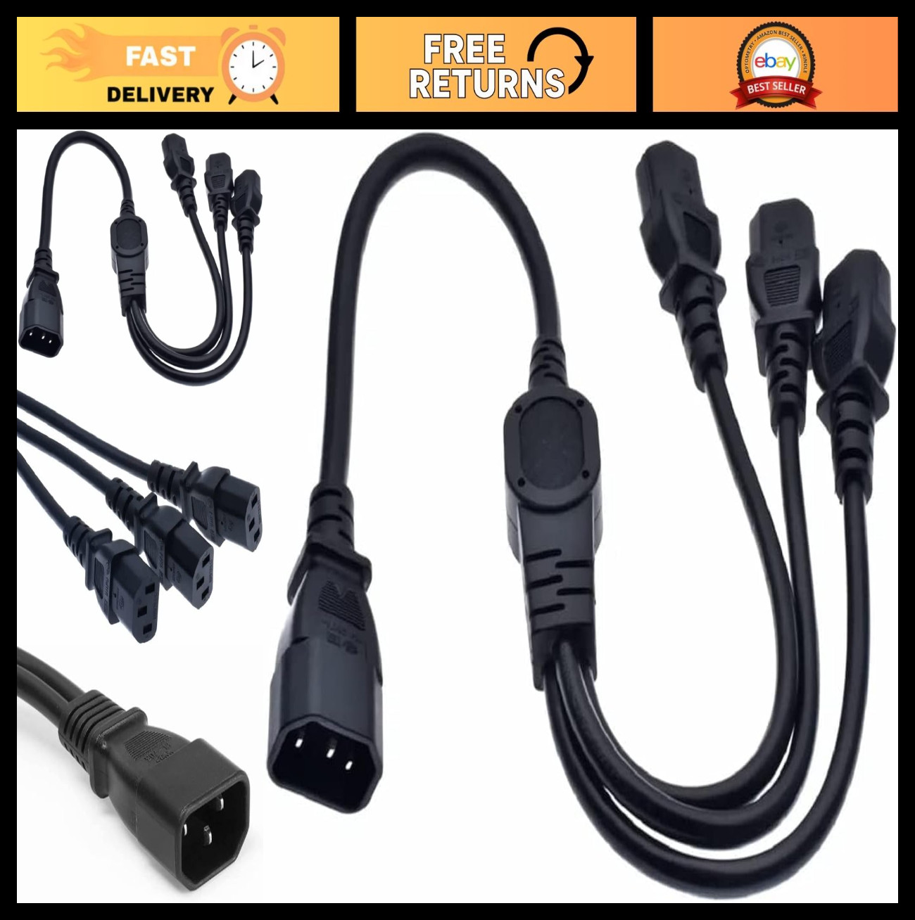 "IEC320 C14 to 3 C13 Y Split Power Cable - PDU UPS Extension for PC Monitors"