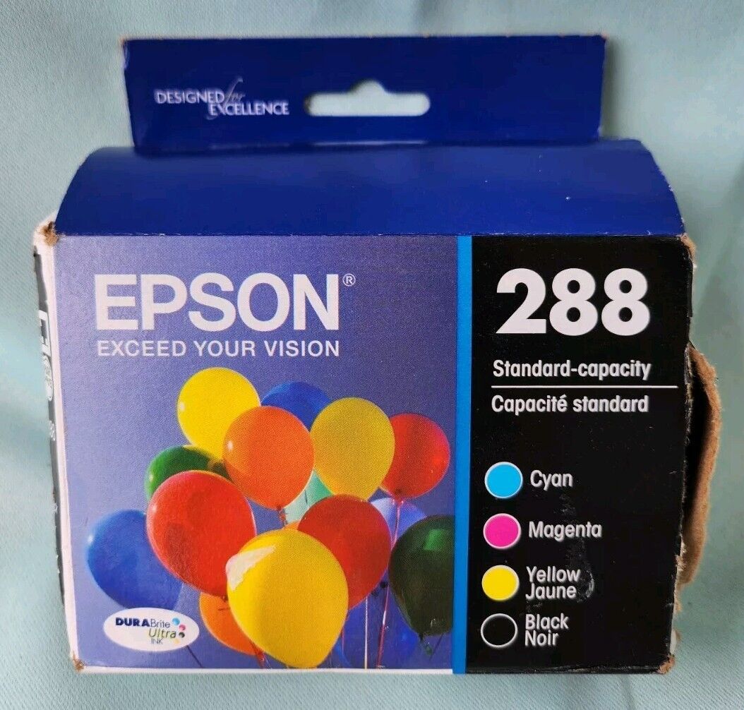 Epson 288 4 Colors Black Cyan Magenta Yellow Ink Cartridges Combo Expire 11/2026