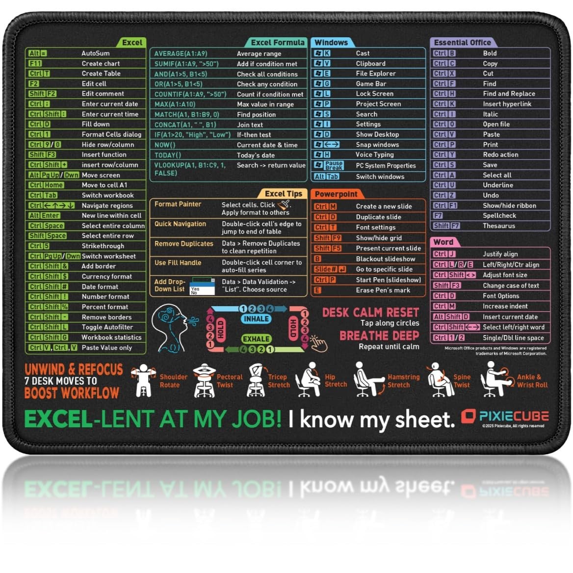 Excel Shortcut Mouse Pad with Windows, Word & PowerPoint Shortcuts  Small Exc...