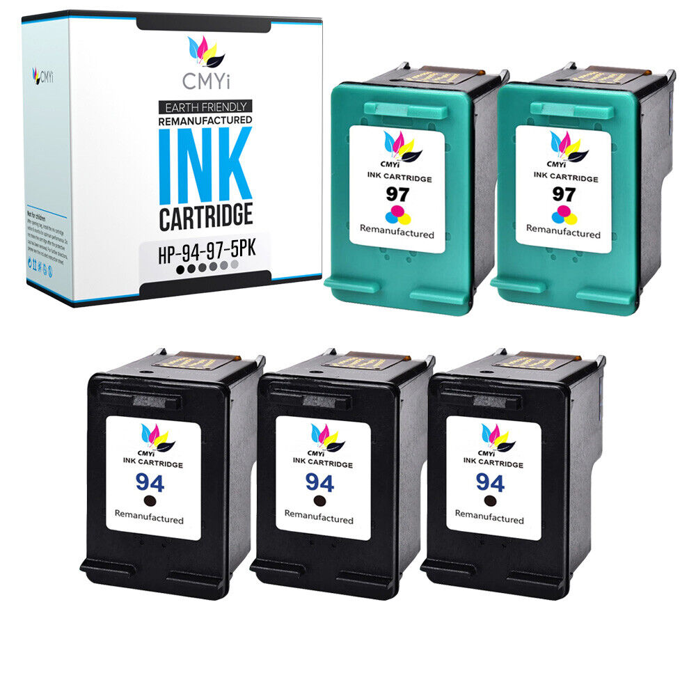 5 PK Ink Cartridges for HP 94 97 Replacement Cartridge Black Color Combo Pack