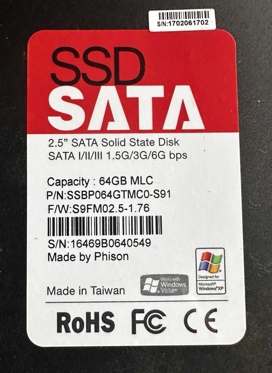 X2 Phison 64GB MLC 2.5” SATA SSD I/II/III 6G bps SSBP064GTMC0-S91 (lot of 2)