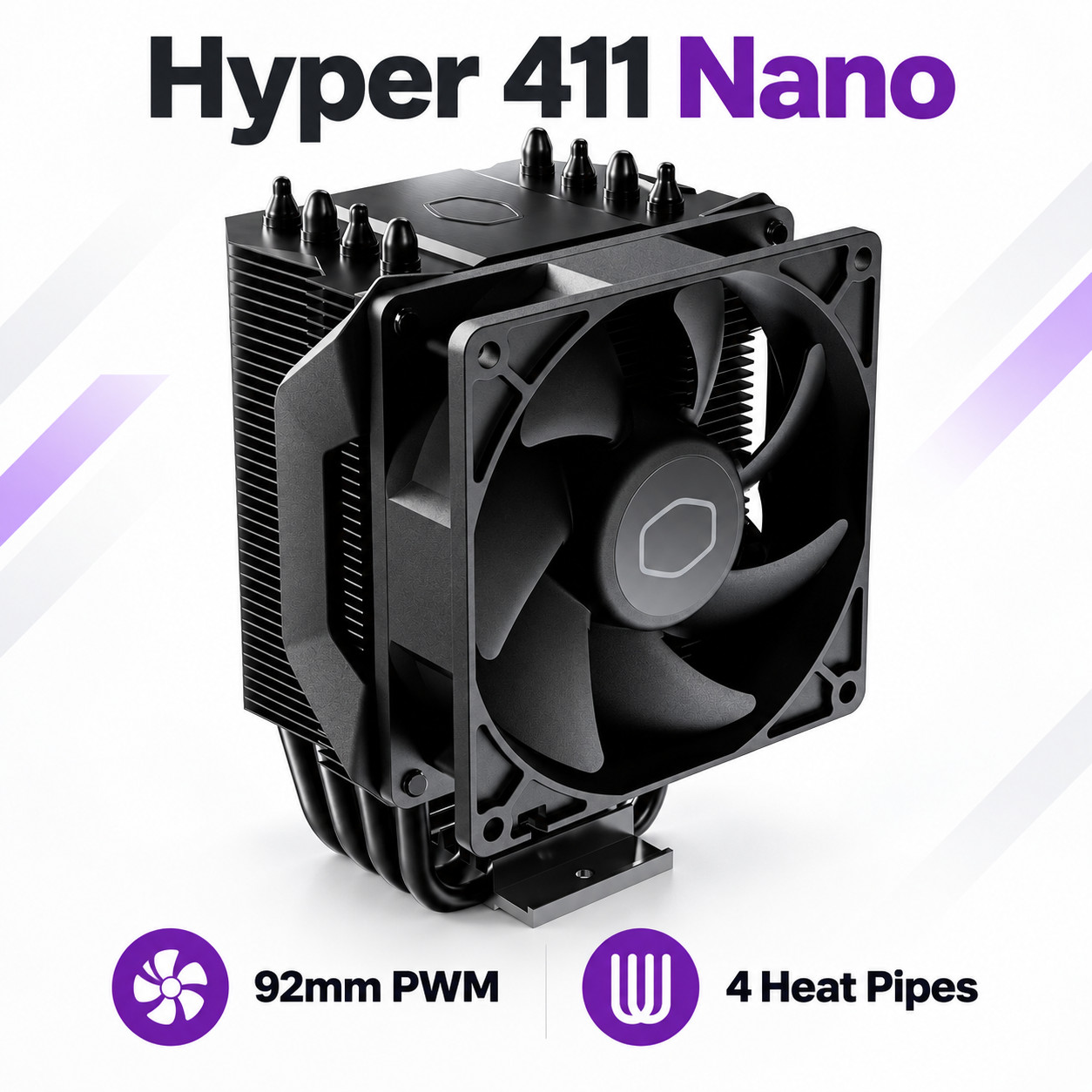 NEW Cooler Master Hyper 411 Nano CPU Air Cooler – 92mm PWM Fan – 4 Heat Pipes
