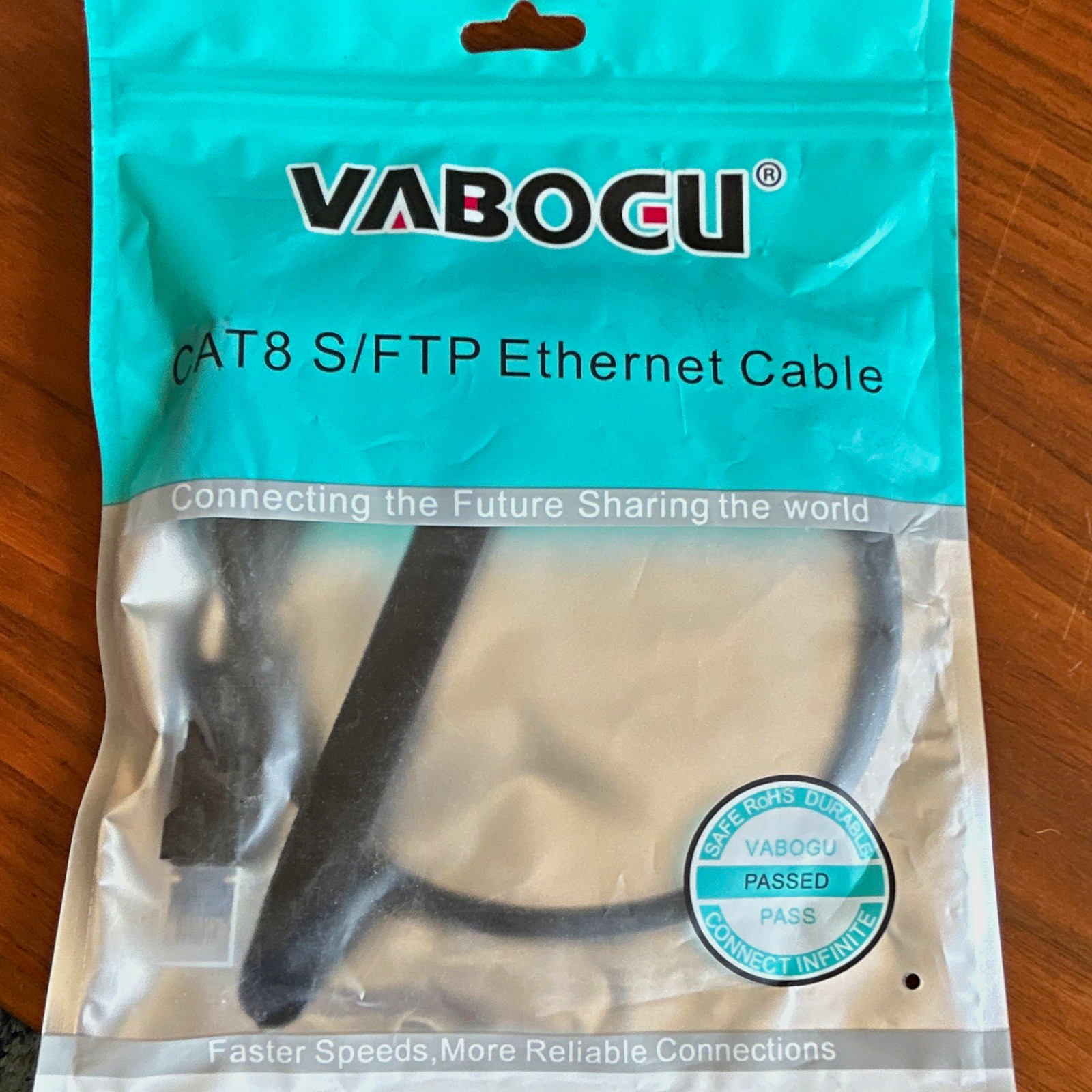 VABOGU Cat8 S/FTP Ethernet Cable RJ-45 Male to Male 1.5ft Black Round