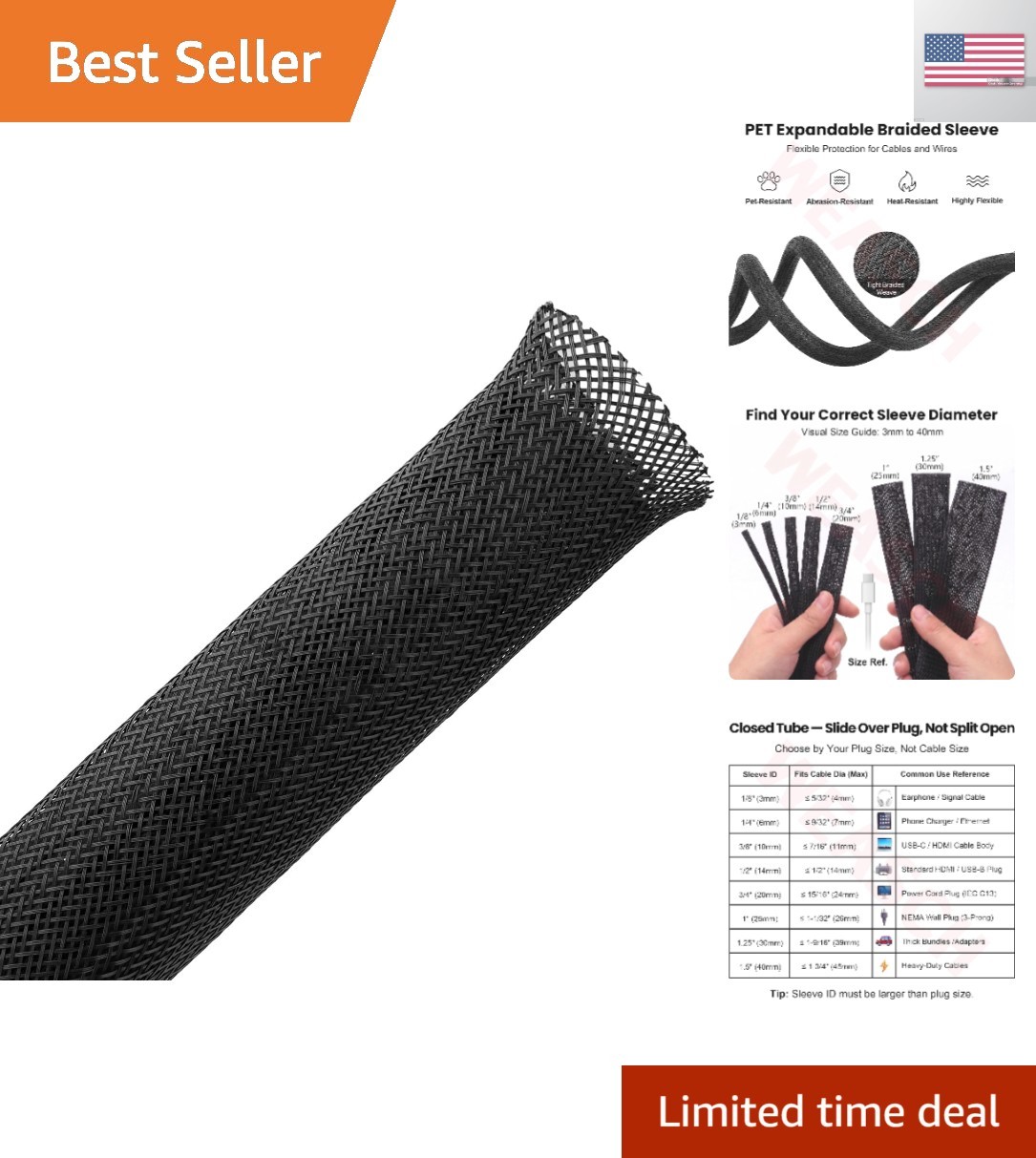 26ft-1/4 Inch PET Expandable Braided Cable Sleeve