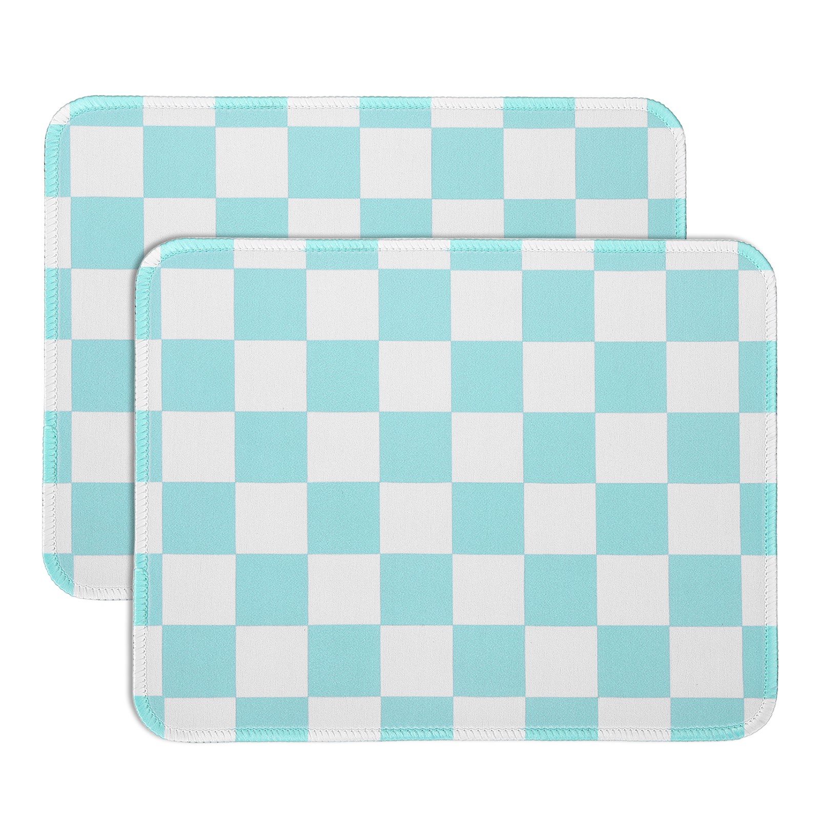 2Pcs Checkered Mouse Pad Plaid Grid Mousepad 10.2x8.3", Lake Green/White