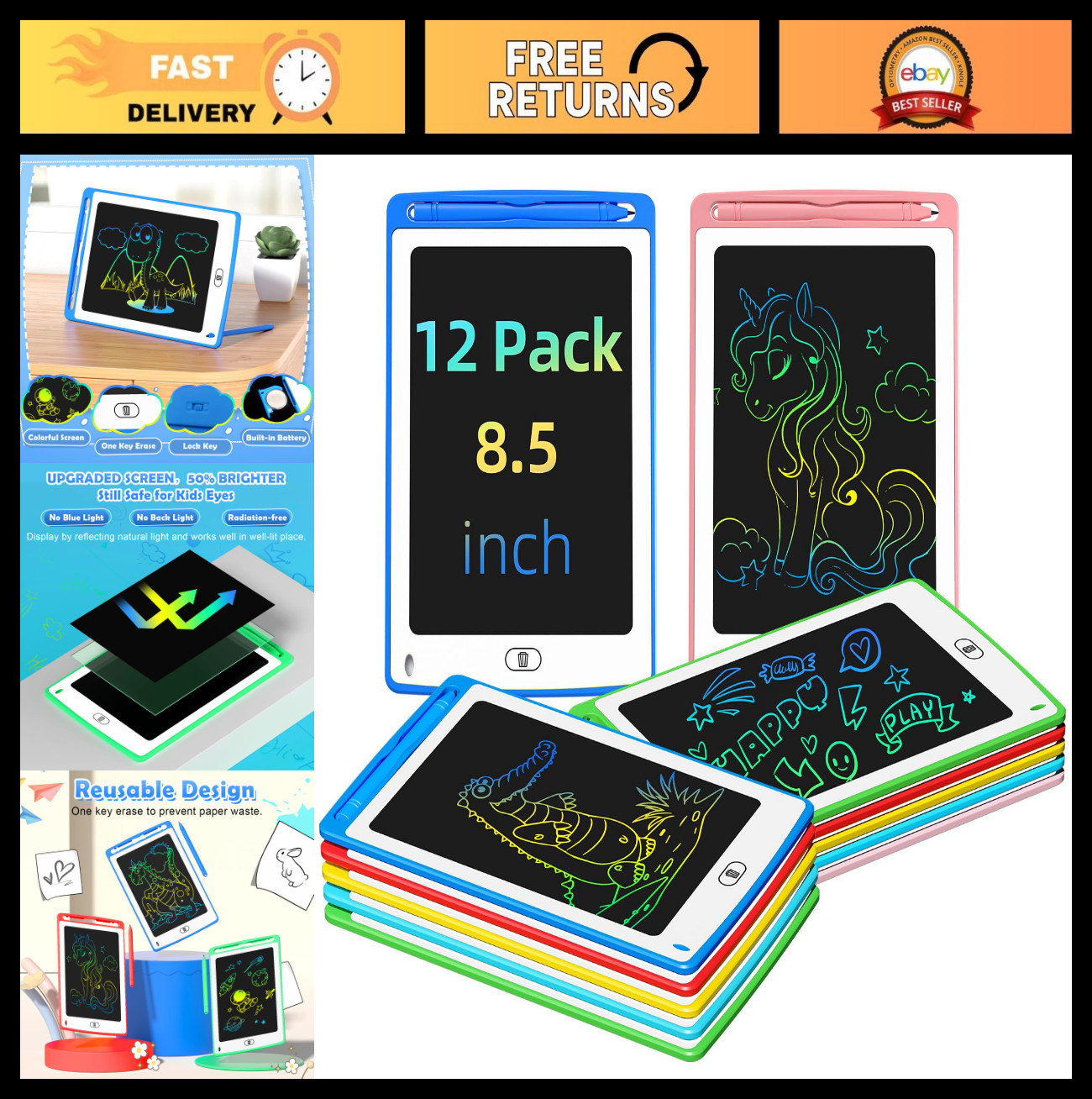 Colorful 8.5" LCD Writing Tablet Doodle Board - Educational Toys for Kids 3-8, 1
