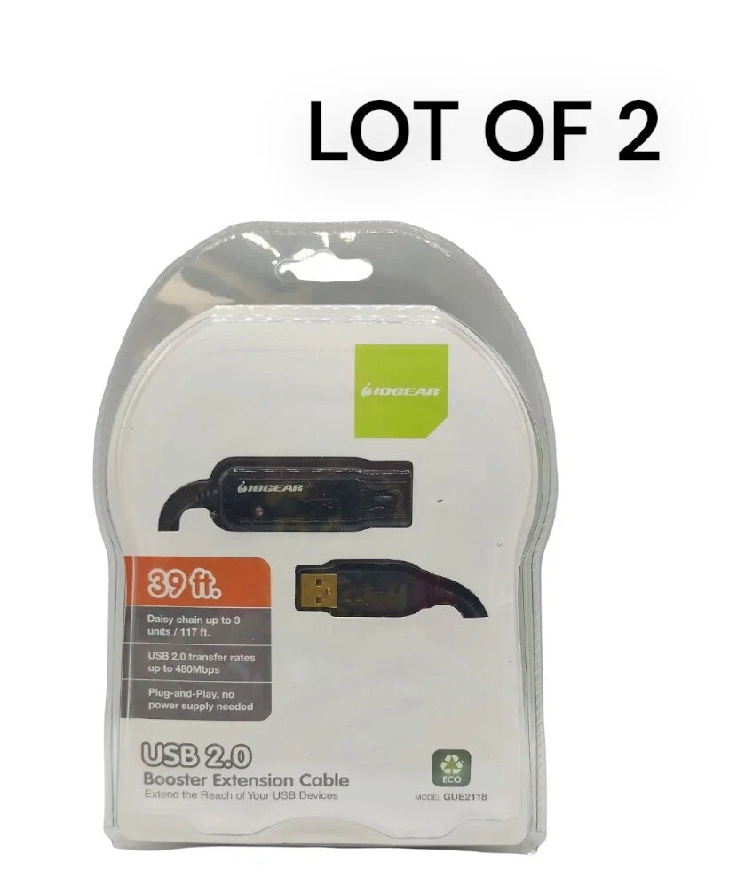 LOT OF 2 IOGEAR GUE2118 39ft. USB 2 Booster Extension Daisy Chain Plug and Play