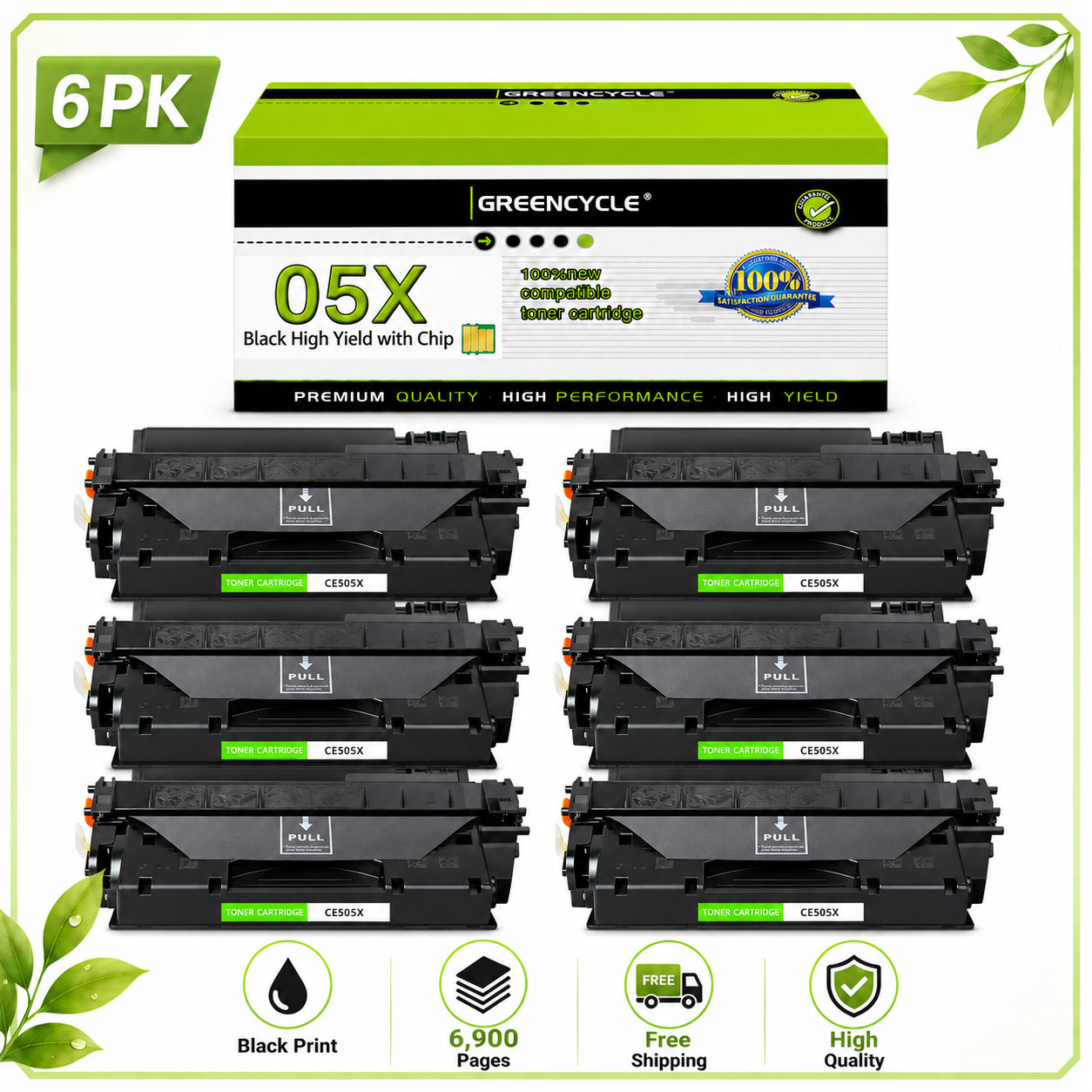 6PK CE505X 05X Toner Cartridge For HP LaserJet P2055 P2055dn P2055X Printer
