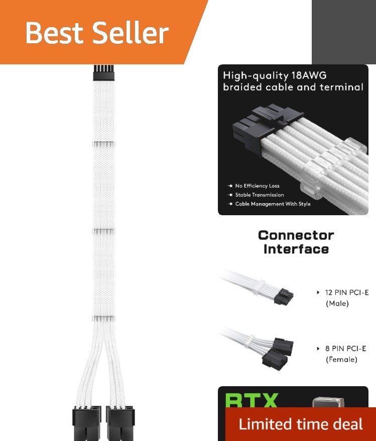 Durable 18AWG Sleeved Extension Cable for NVIDIA RTX 3000 Series Graphics Cards