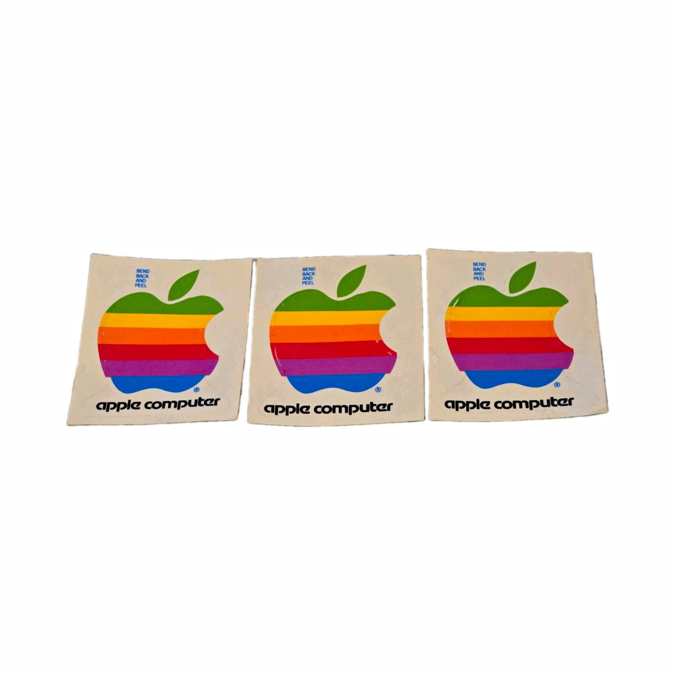 Vintage Apple Computer Rainbow Logo Stickers Lot of 3 Bend Back and Peel Decals