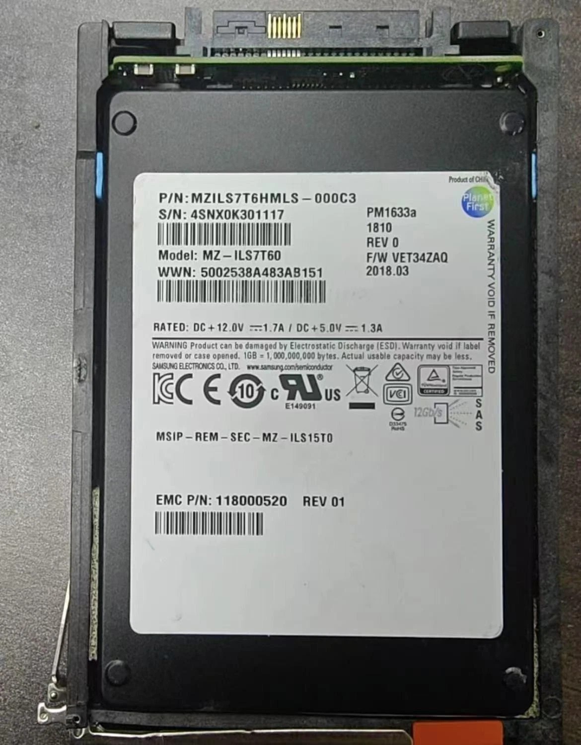 Samsung PM1633a 7.68TB SSD 2.5" SAS 12Gbps MZ-ILS7T60 MZILS7T6HMLS-000C3