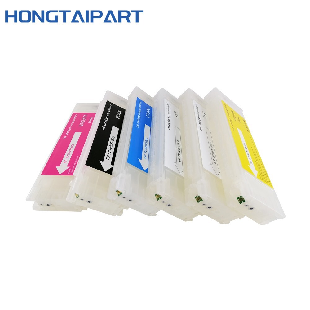 HONGTAIPART 6PCS Empty Refillable Ink Cartridge + 2 SETS Chips Epson F2000 F2100
