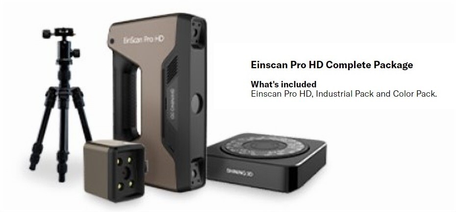 Einscan Pro HD Complete Package Einscan Pro HD, Industrial Pack and Color Pack.