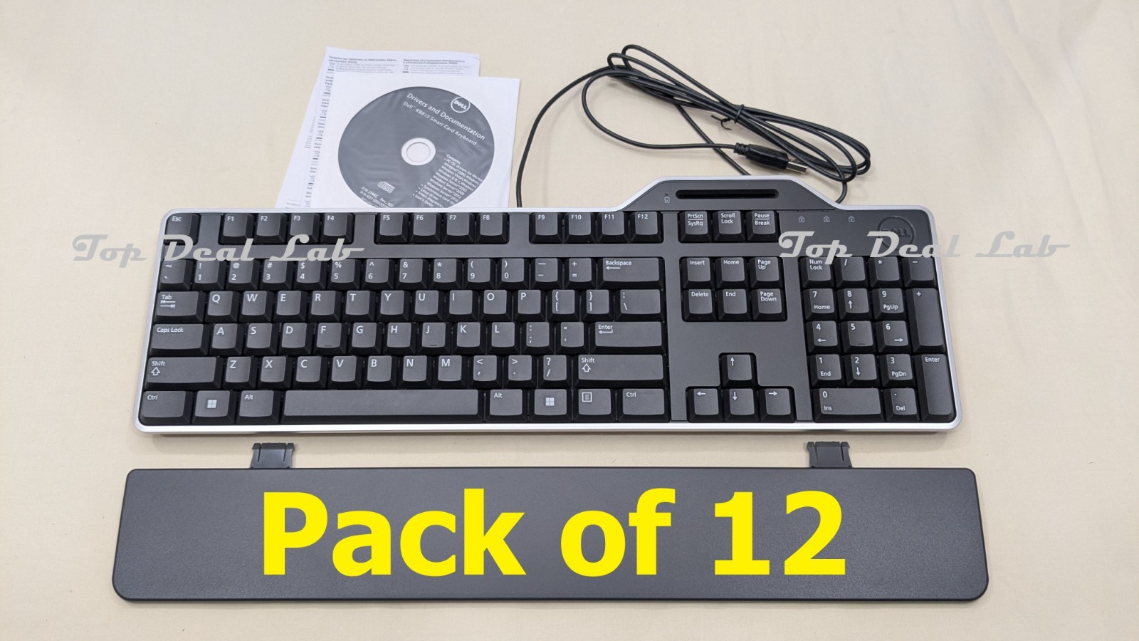 Pack of 12 - Dell KB813-BK-US Wired USB Keyboard + Smart Card Reader + Palm Rest
