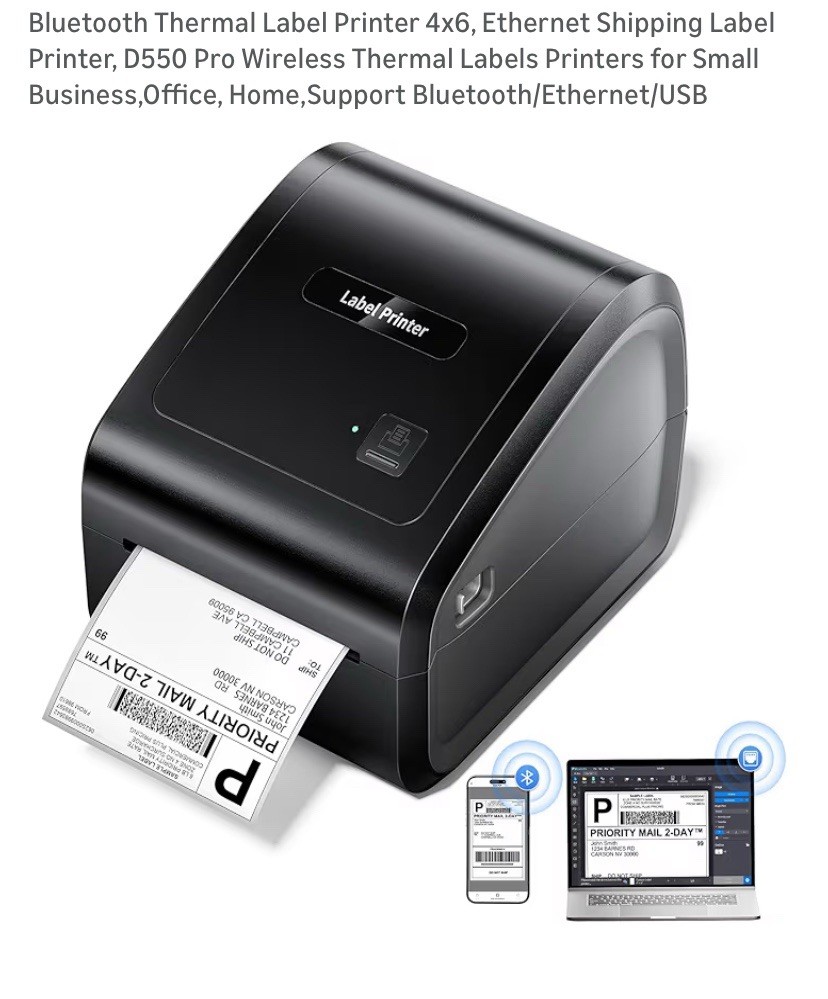 Bluetooth Thermal Label Printer 4x6 Ethernet Shipping Label Printer D550 Pro