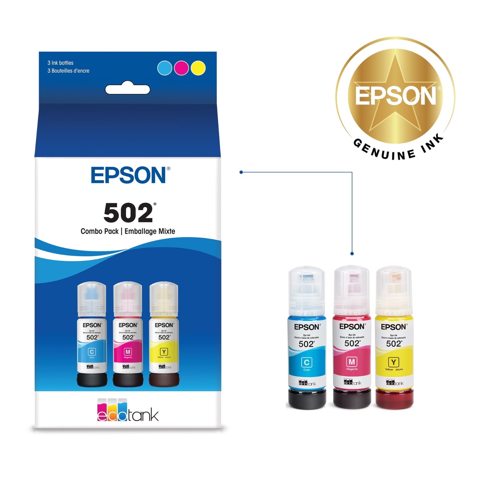 Epson 502 EcoTank Genuine Color Ink ET-2750 ET-2850 T502520-S 