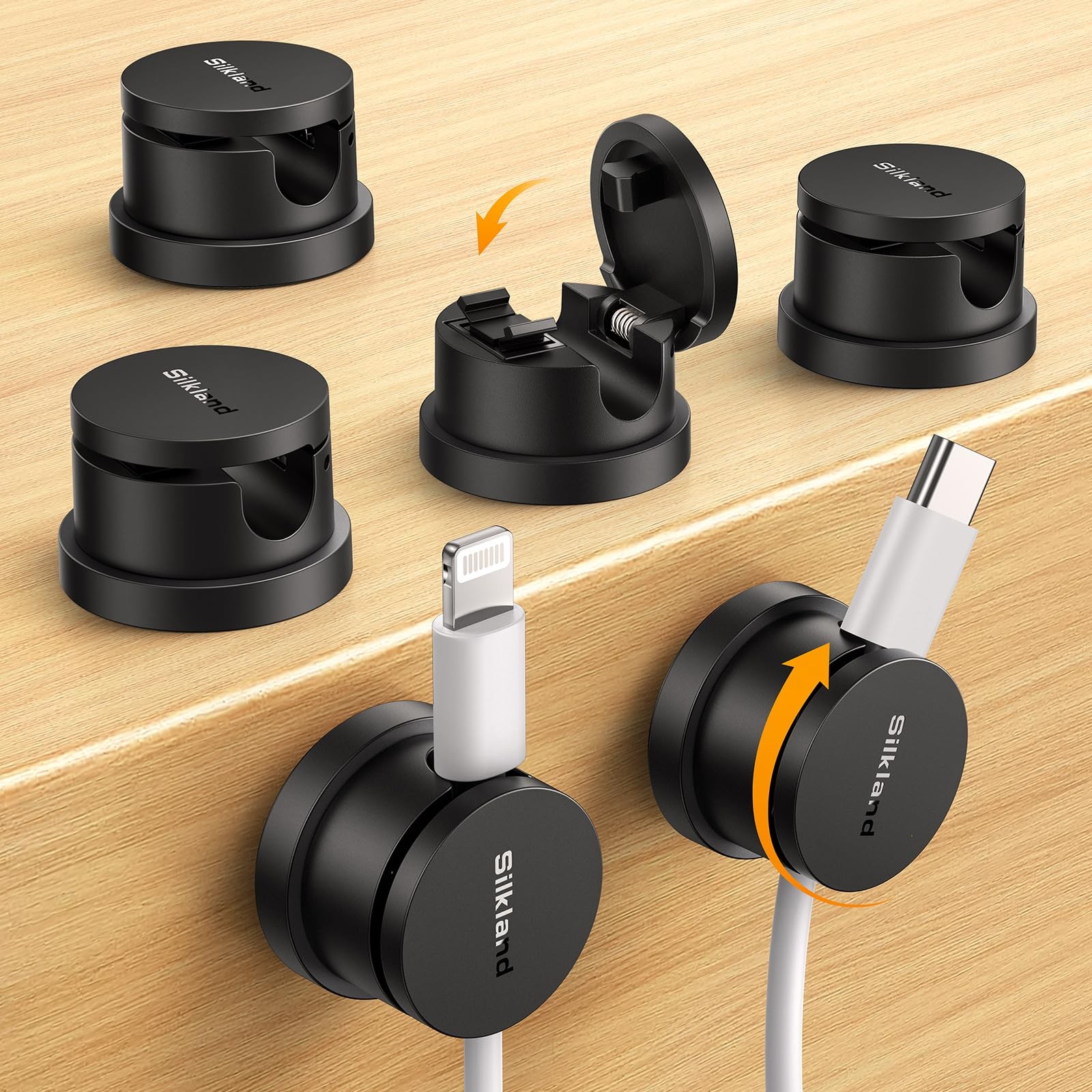 Silkland 6 Pack SnapLock Cable Clips, 360° Rotatable Cord Holder for Desk