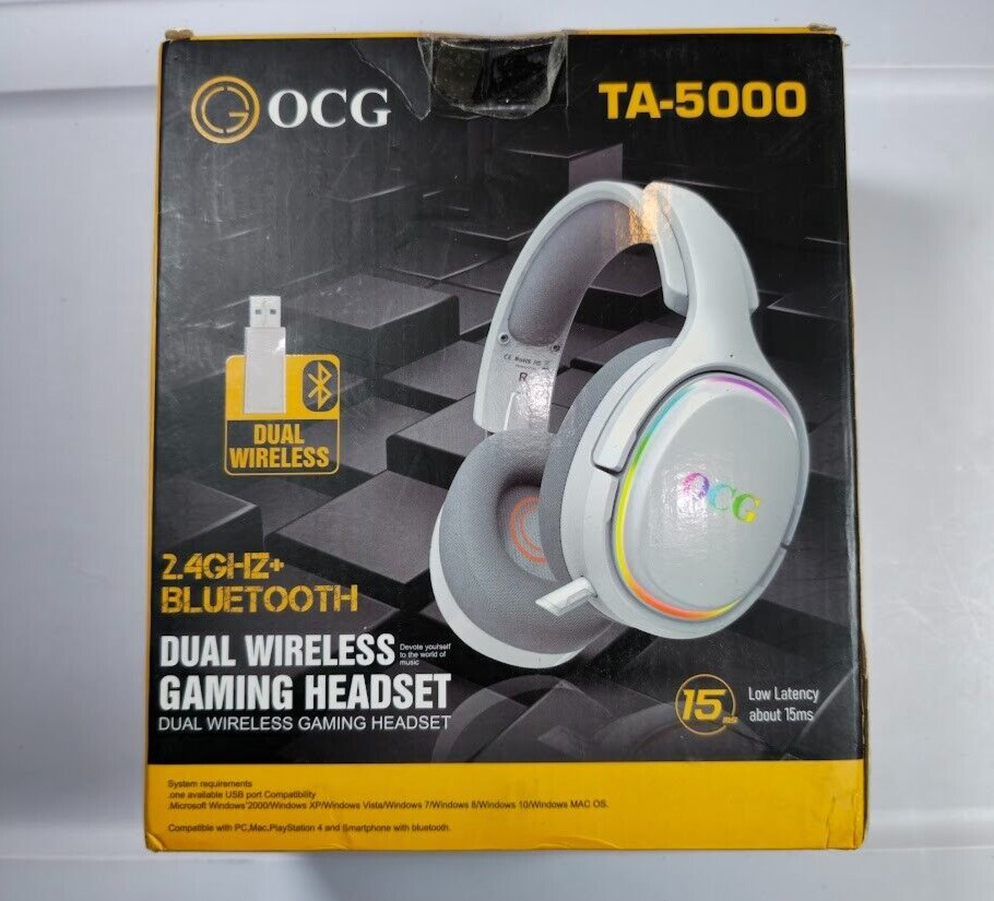 OCG TA5000 Tri-Mode Wireless Gaming Headphones Bluetooth/2.4G Wireless - White