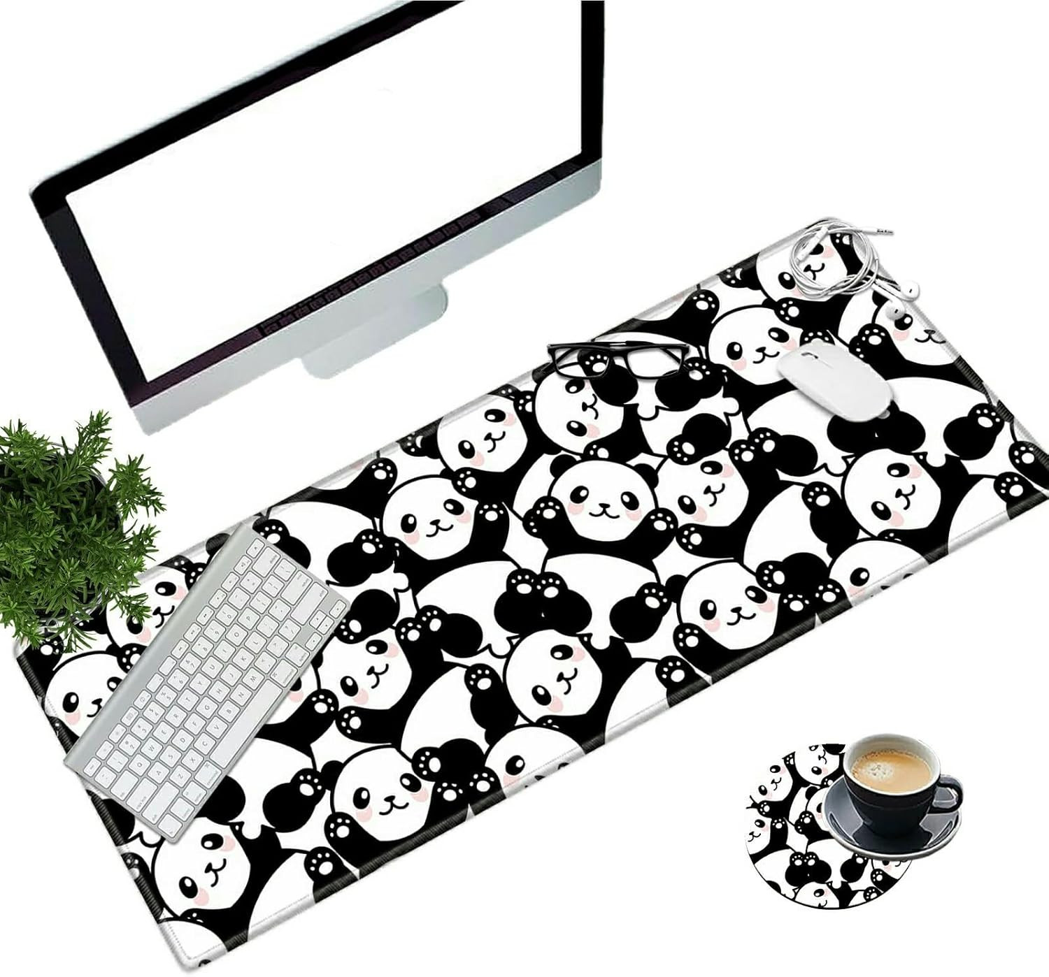 Desk Pad Mat Large Mouse Pad XL Extended Mousepad Gaming with Cute Panda 31.5" *