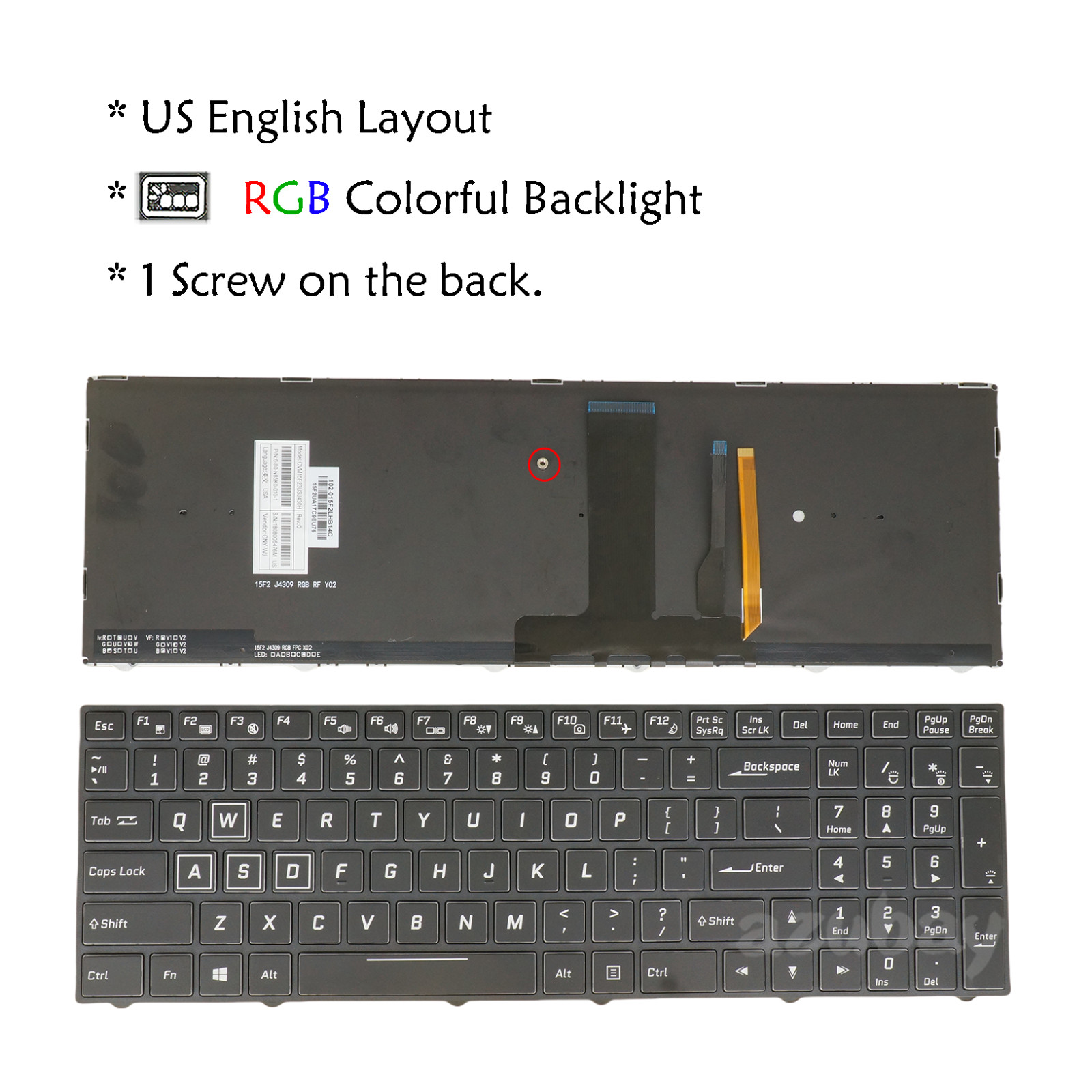 US Laptop Keyboard for PowerSpec 1710 / XMG A517 / Nexoc G739, RGB Backlit