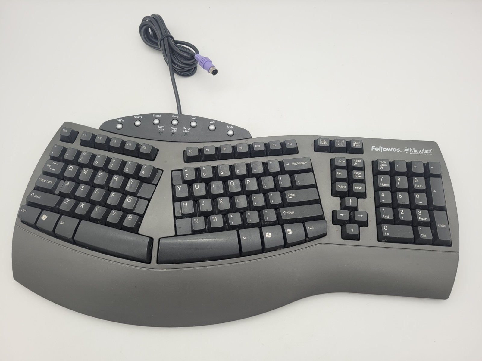 Fellowes Microban Ergonomic Wired PS/2 Keyboard KB-9938 Untested.