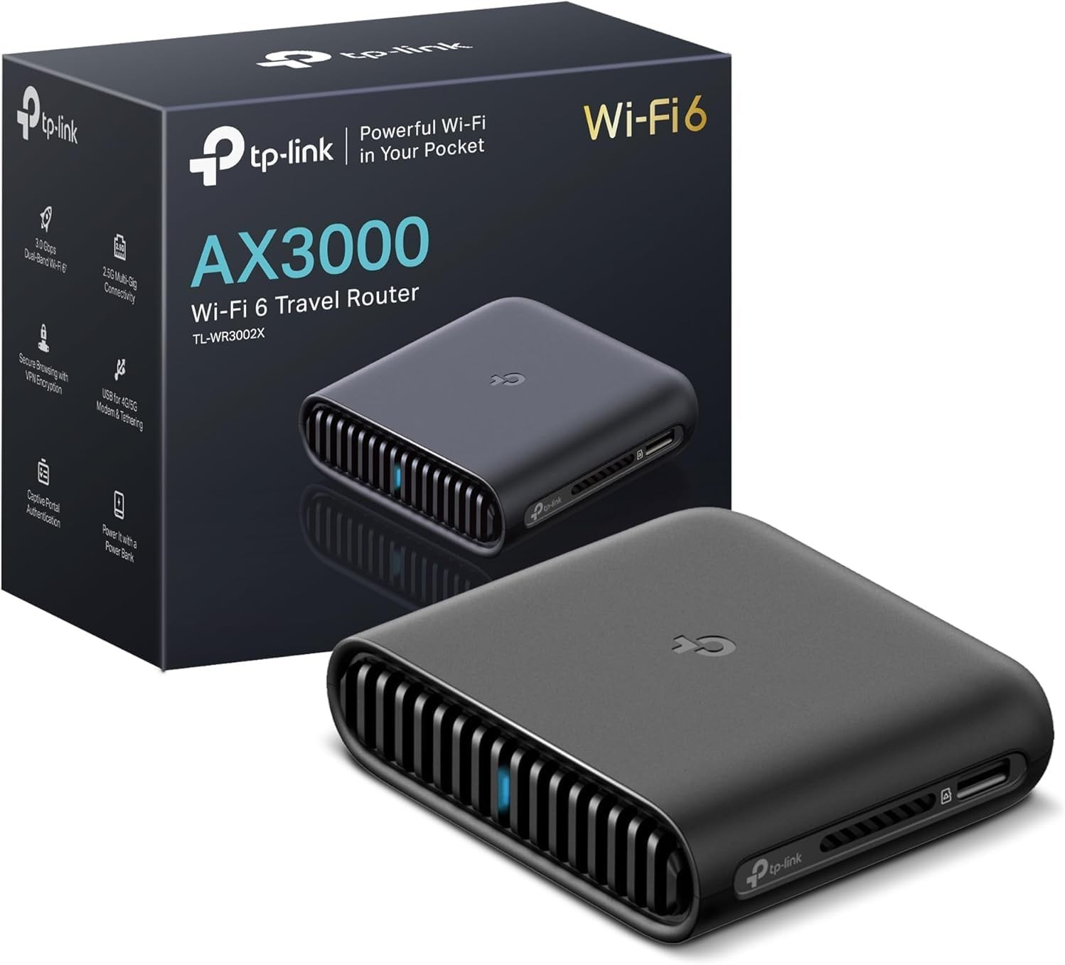 Roam 6 AX3000 Dual-Band Wi-Fi 6 Travel Router – Multi-Gig Portable OpenVPN
