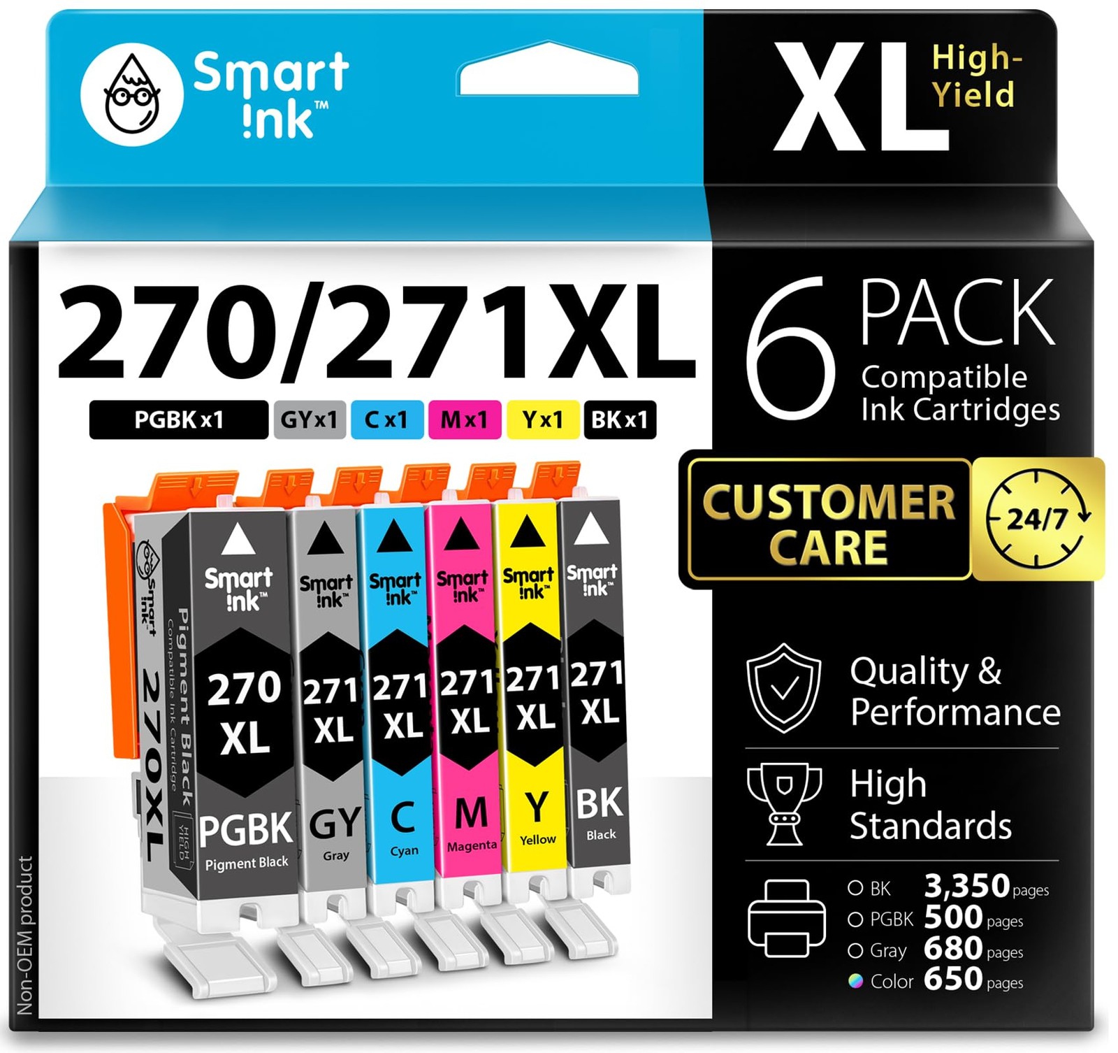 Smart Ink Compatible 6 Pack, PGBK, Black, Cyan, Magenta, Yellow, Gray