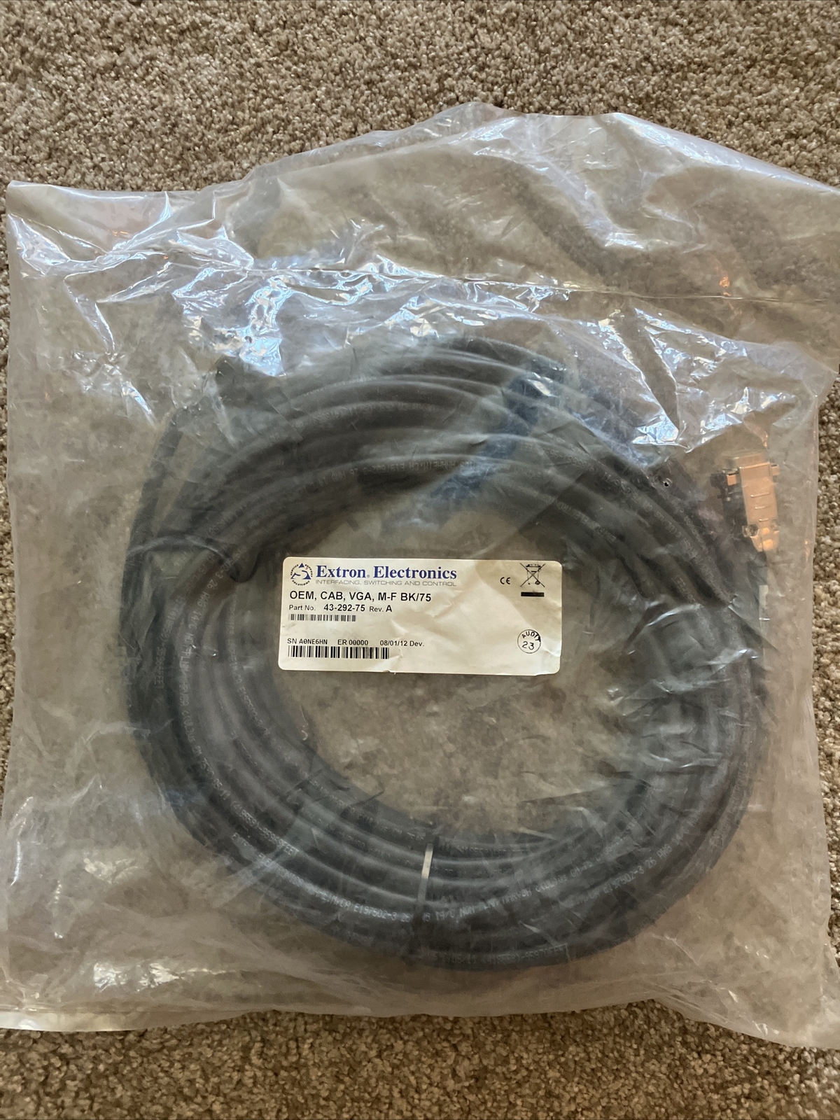 Extron Electronics OEM 75ft (22.8m) Male to Female VGA Cable 43-292-75 REV A 