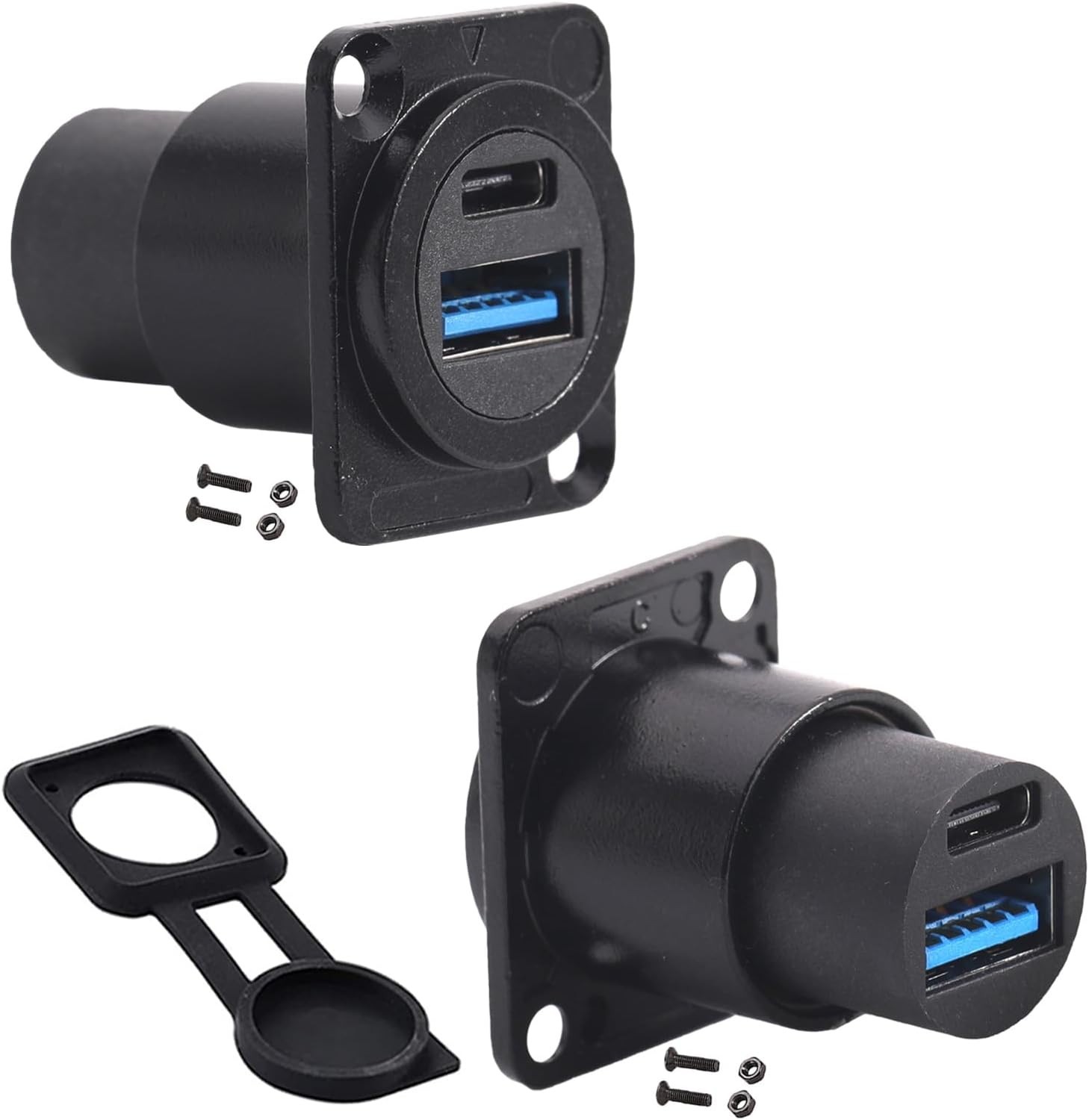 2PCS Dual USB Panel Mount Adapter,USB-C 3.1 & USB 3.0 Female to Female Connec...