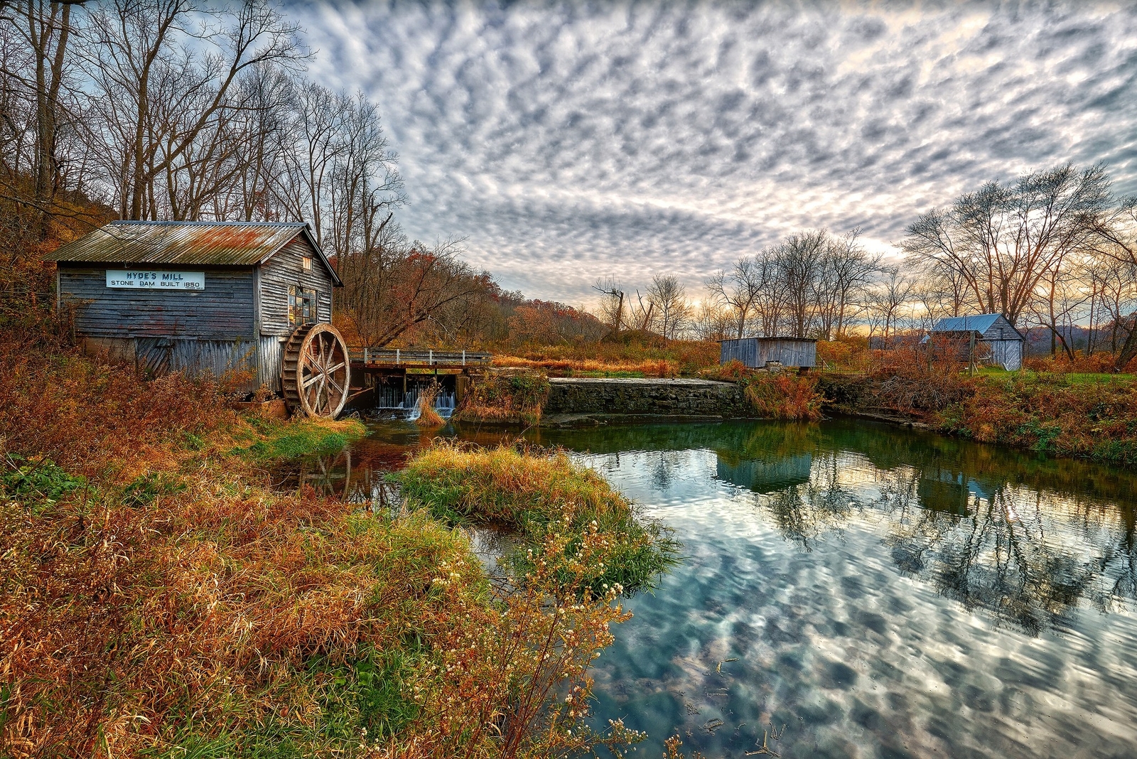 Landscape wisconsin fall mill pond trees Custom Gaming Mat Desk