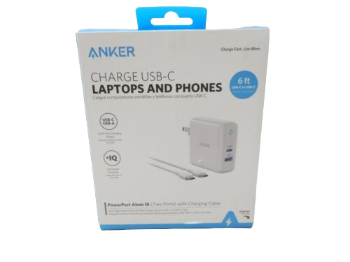 Anker 6' USB-C 60W Power Port Atom III Two Ports w Charging Cable B2322J21-1 NEW