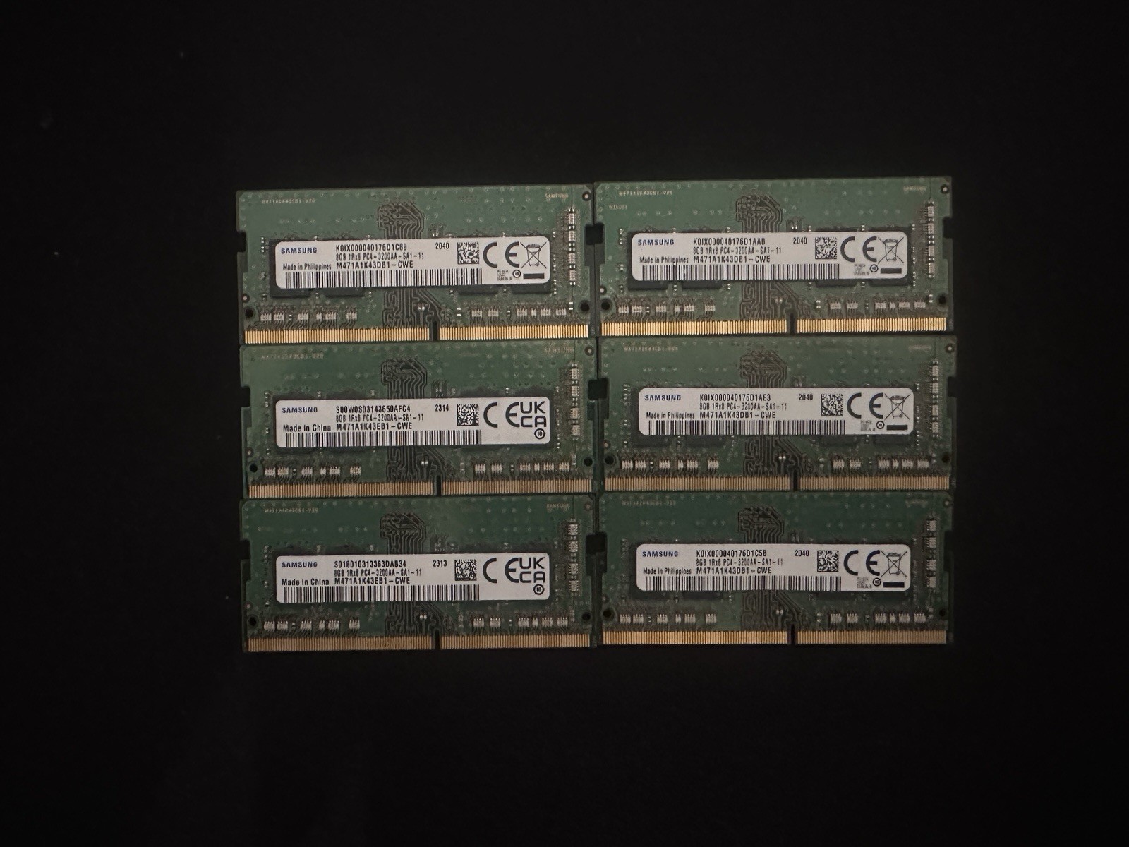 LOT OF 6 Samsung 8GB PC4-3200AA SODIMM RAM