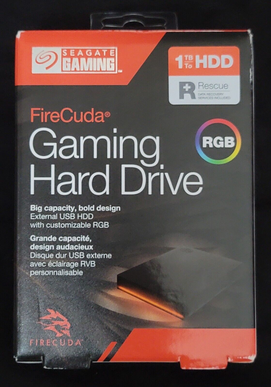 Seagate 1TB FireCuda Portable Hard Drive for PC Gaming - Black/Orange