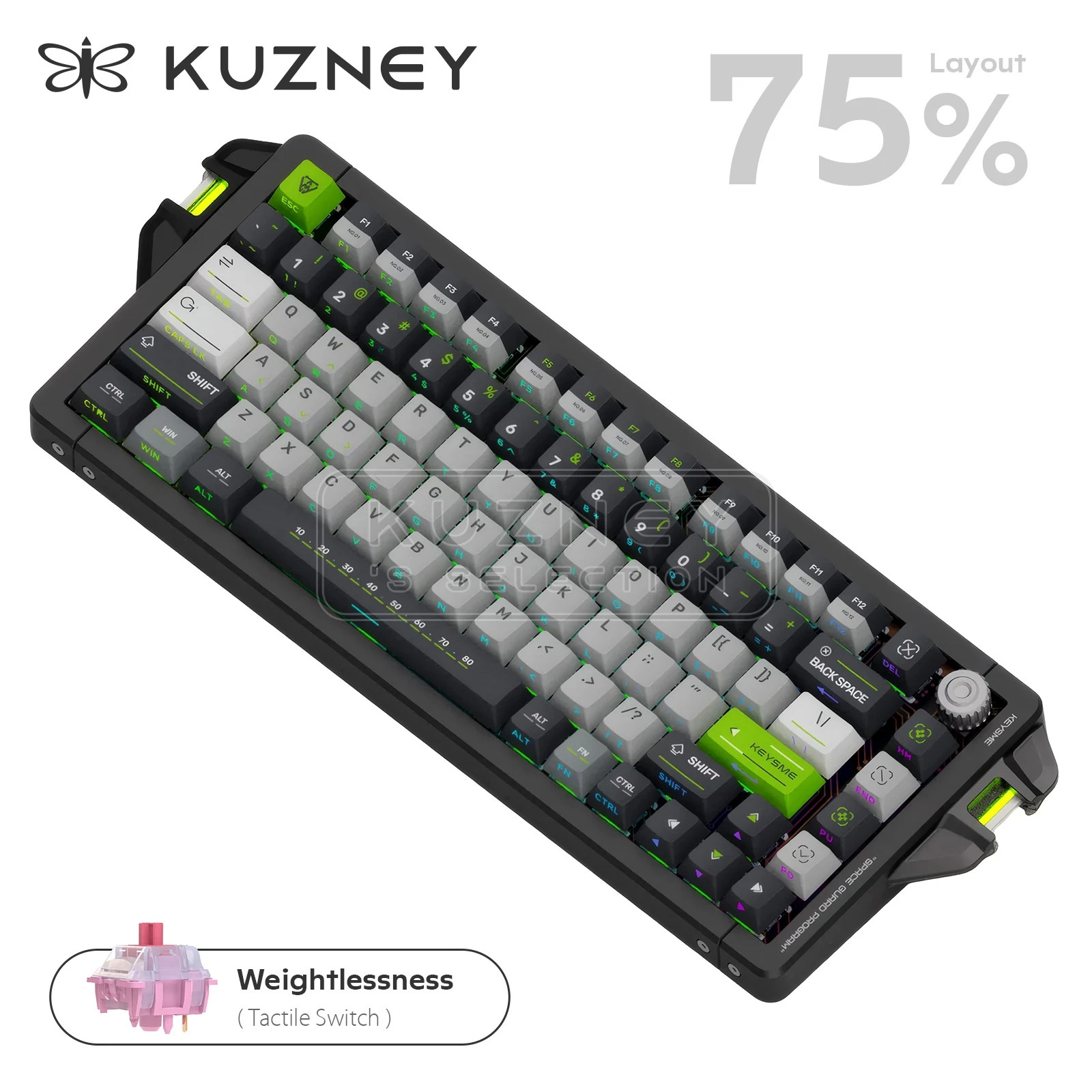 KEYSME AIM04 75% Wireless QMK Keyboard 3-Mode Bluetooth Office Windows Mac Linux