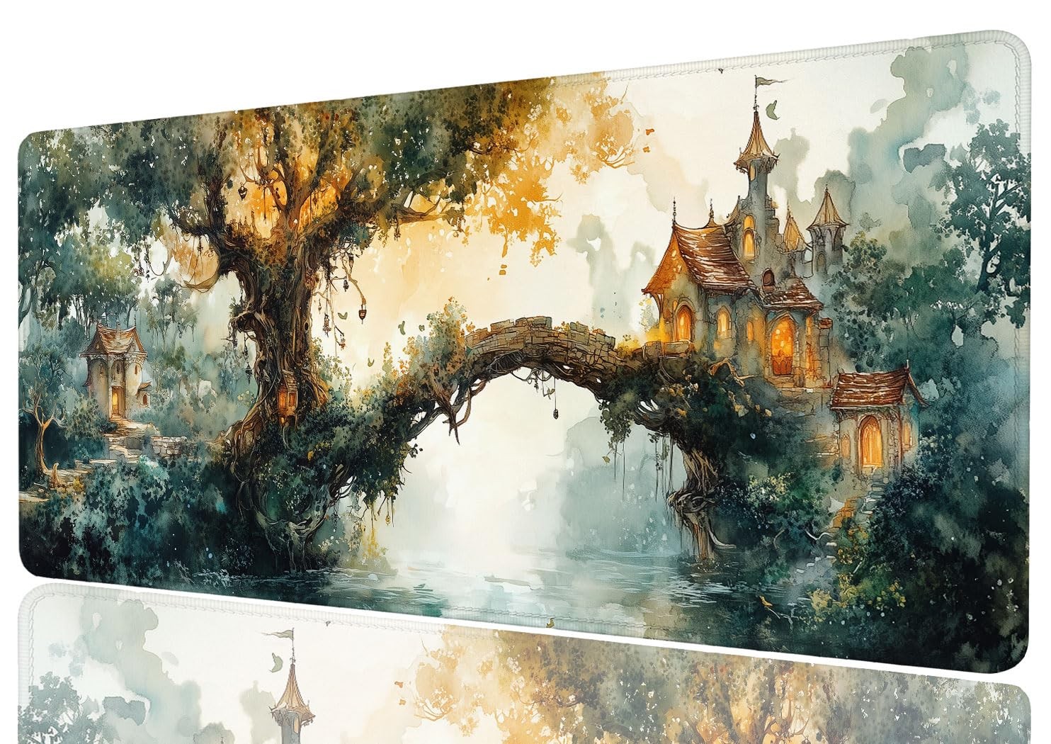 Enchanted Forest Gaming Extended Mouse Pad, Giant Trees Ancient Ruins Elf Gam...