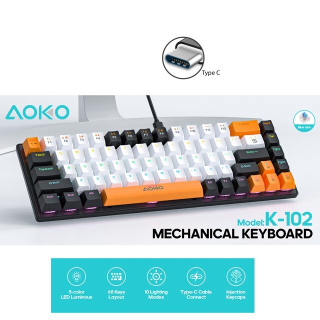 68-Key Minimalist Mechanical Gaming Keyboard – Blue Switch, RGB Lighting, Wired