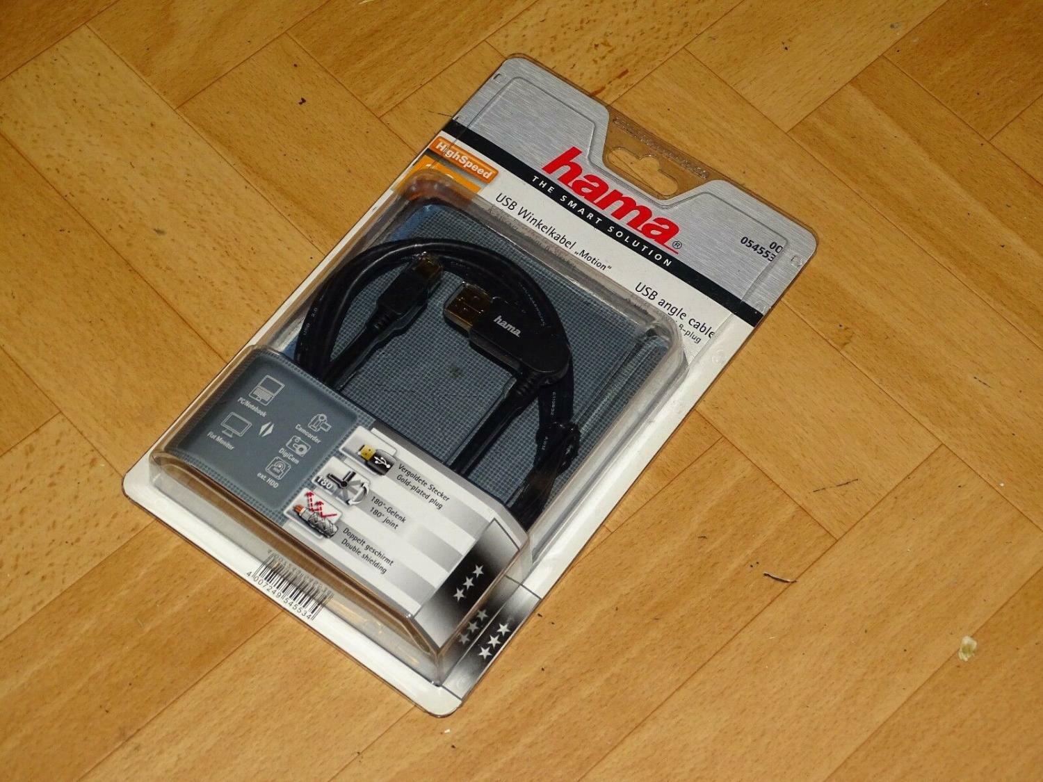 Hama full motion USB 2.0 angle cable A male mini USB B male 1.80m, original packaging & new