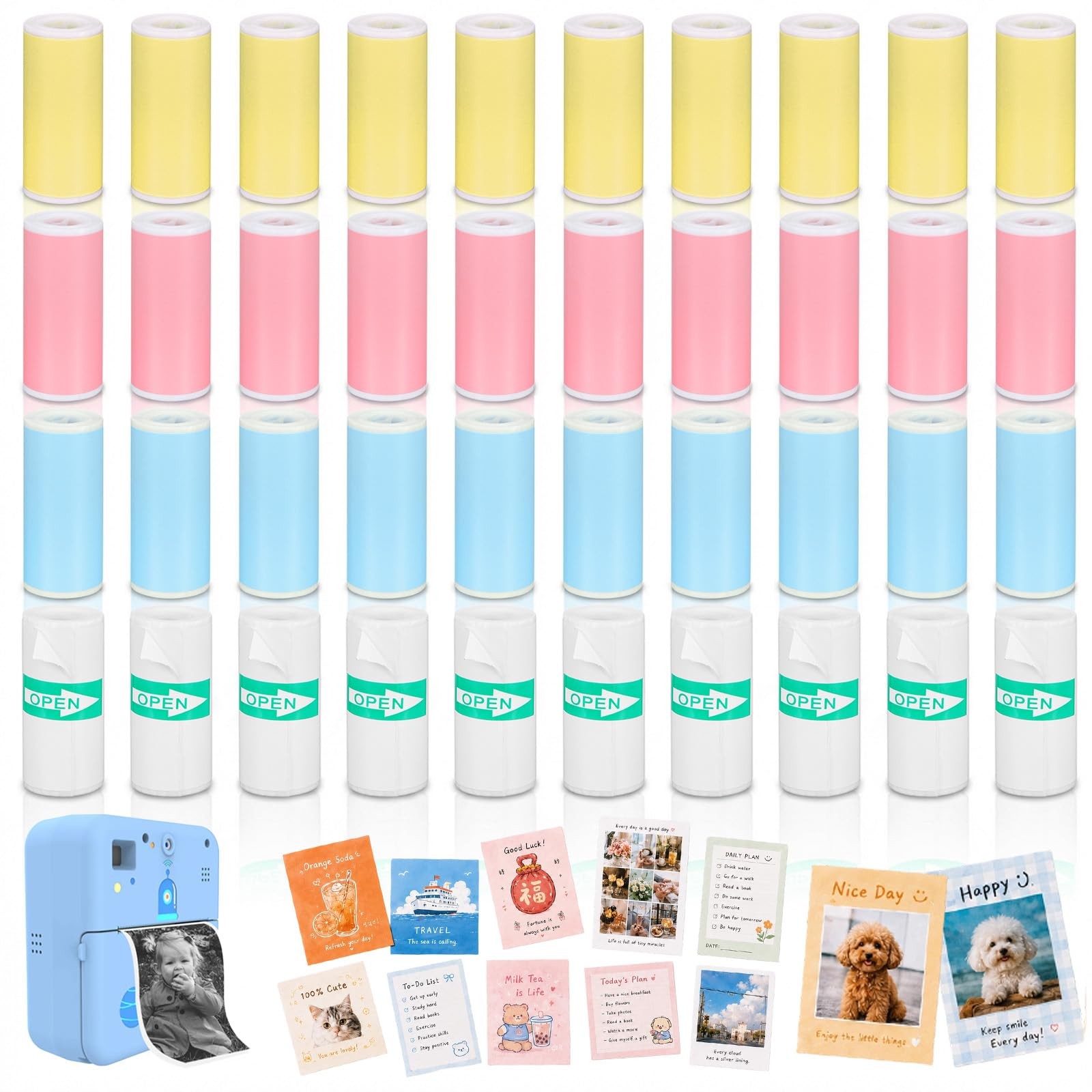 40 Pcs Mini Printer Paper Rolls, Mini Printer Sticker Paper Rolls(4 Colors)