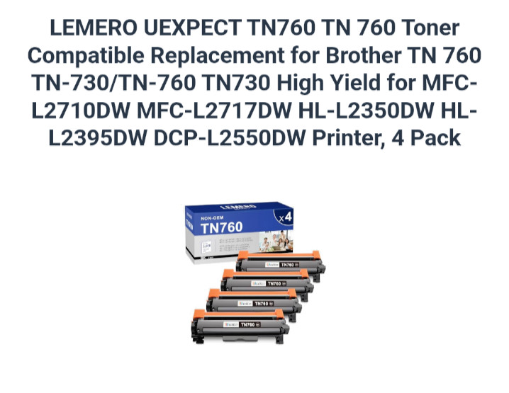 Lemero Uexpect TN760 High Yield Toner 4-Pack for Brother Printers