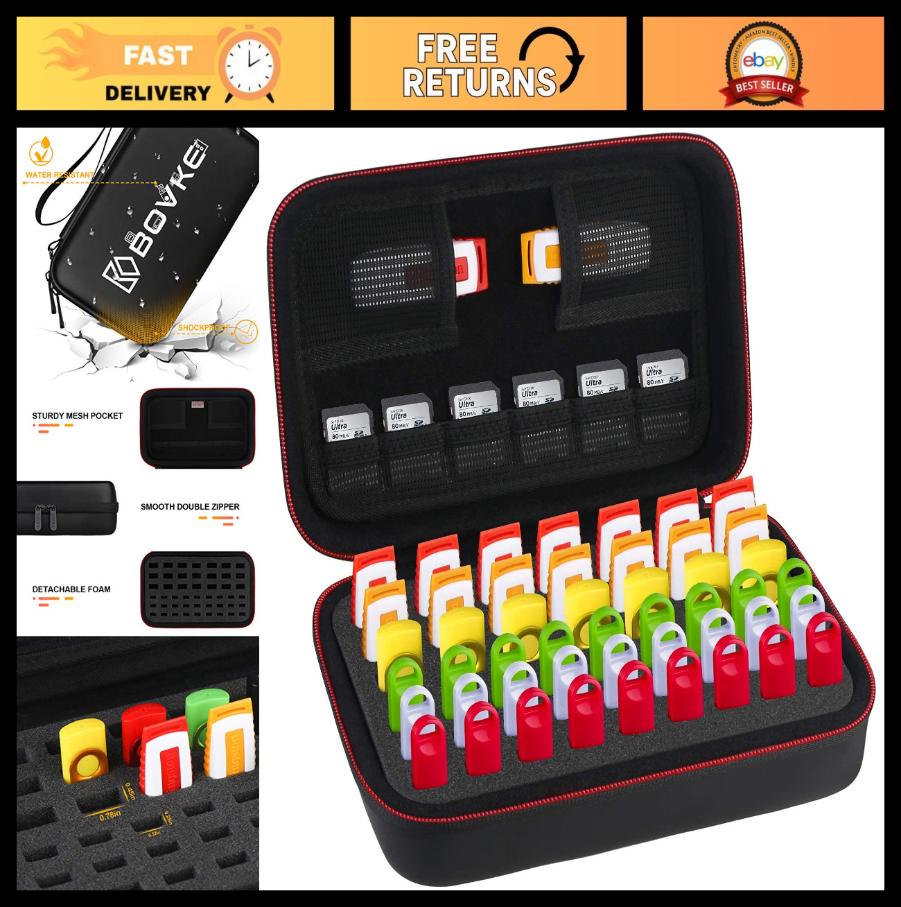 48 Slots Flash Drive Case & SD Card Holder - USB Storage Organizer, Black