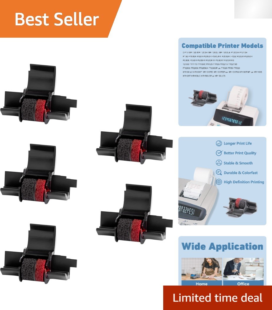 5-Pack Fade-Resistant IR40T Replacement Ribbons for Reliable Calculator Printing