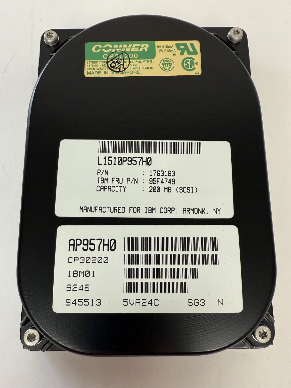 IBM 95F4749 200MB 3.5 50 PIN SCSI HARD DRIVE 17G3183 CONNER CP30200