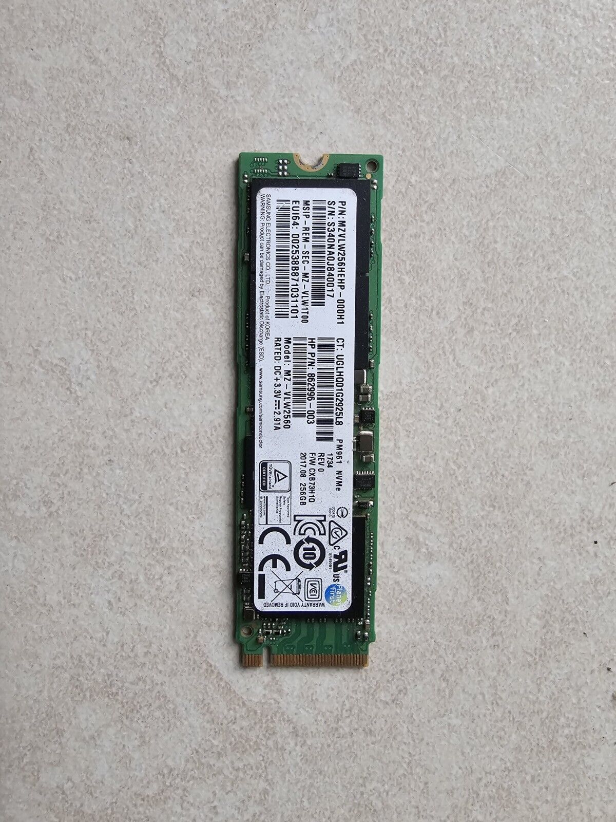 Samsung PM961 256GB PCLe NVMe M.2 SSD Solid State Drive MZVLW256