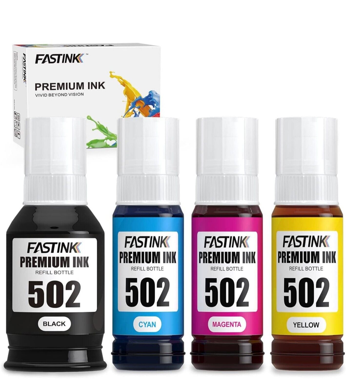 (4 Bottles) FASTINK Compatible T502 502 Refill Ink Bottles for Epson Ecotank
