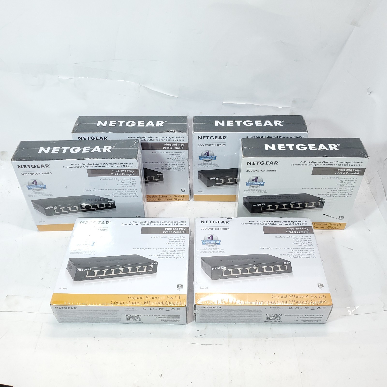 Lot of 6 NETGEAR ProSafe GS308 8-Port Gigabit Ethernet Unmanaged Switch Open Box