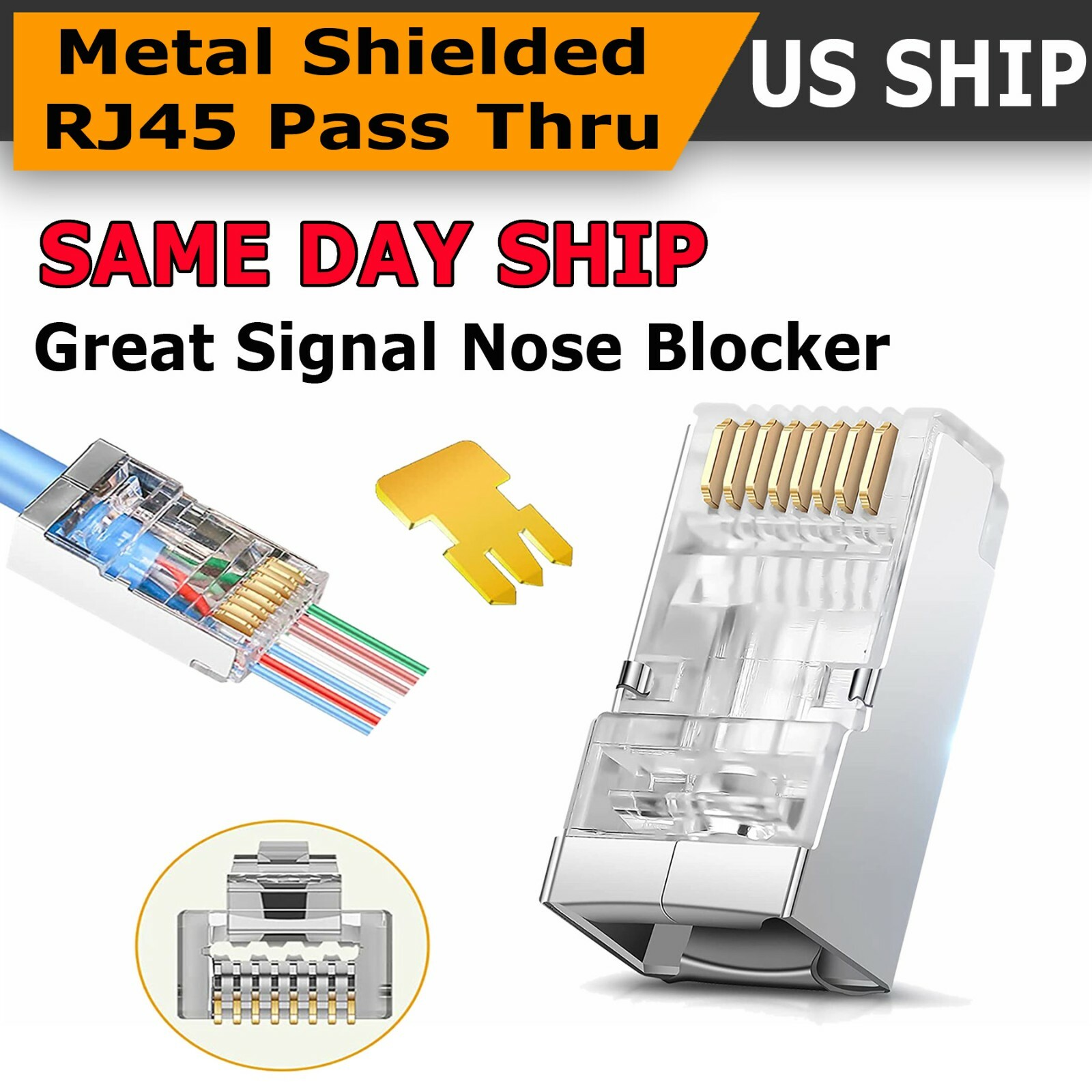 100 Pcs LOT Rj45 8p8c Network Cable Shielded Modular Cat6 Connector Plug End
