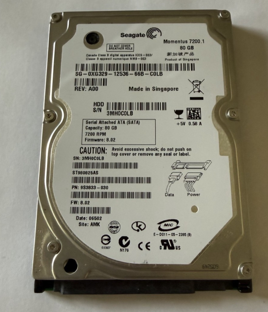 Seagate 80GB Momentus 7200.1 RPM SATA 2.5" Internal Laptop Hard Drive HDD