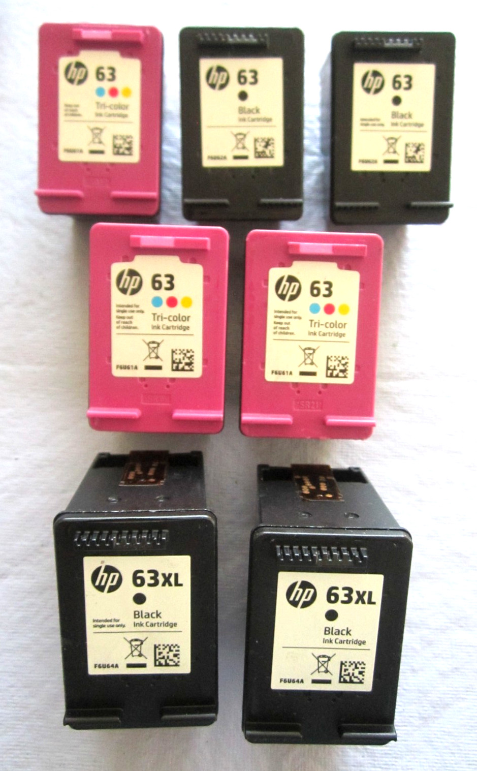 7 Empty 63 HP Ink Cartridges 4 Black & 3 Tri Color Virgin Never Refilled 2 =XL